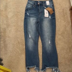 YMI Blue Flare Jeans with Distressed Hem